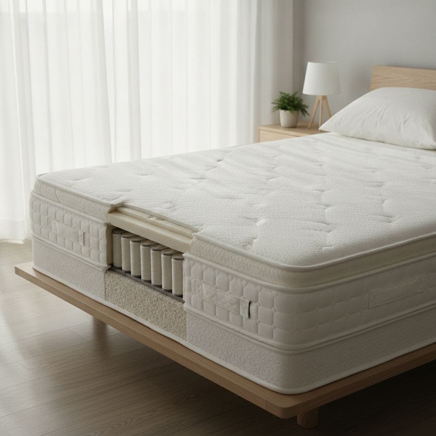 Can a Cheap Mattress Cause Back Pain in the UK? 2 Close-up of an orthopaedic mattress with supportive layers and firm edge support