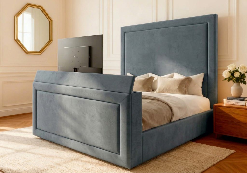 straight panel headboard with a raised centre panel, flat square border