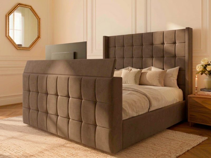 Bolton Abbey TV Bed tv bed with truffle dumfries straight headboard in a modern bedroom