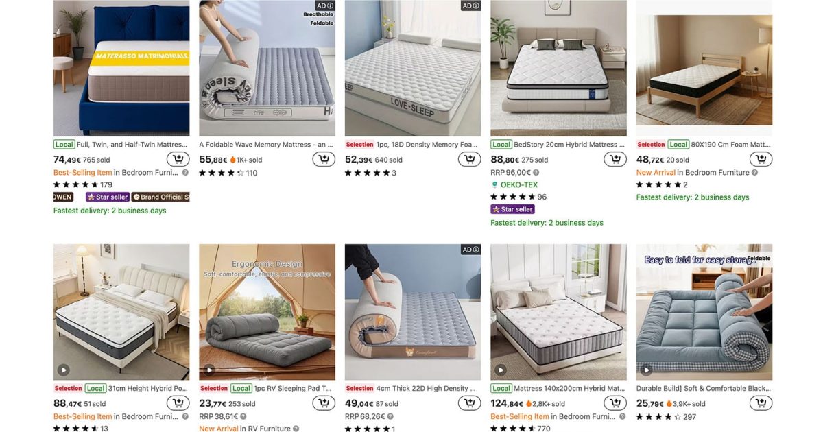 Various cheap mattresses with ratings and prices