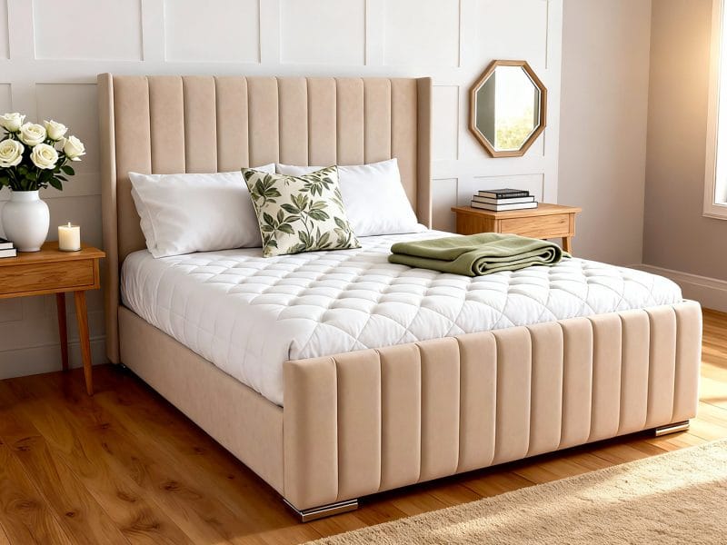Fluted Wingback Bed Frame with Optional Ottoman Storage