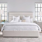 Front View of Harmony Bed Frame & Mattress with 5 Horizontal Line Headboard in Plush Silver