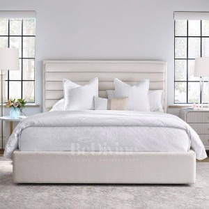 Front View of Harmony Bed Frame & Mattress with 5 Horizontal Line Headboard in Plush Silver