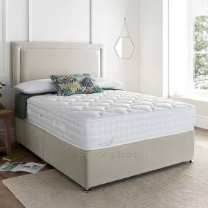 Side View of Heritage Aster Divan Bed & Mattress with Headboard in Plush Silver