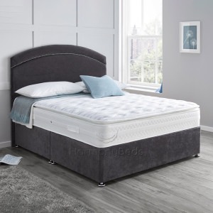 Divan bed with mattress on Curved Headboard in Grey plush