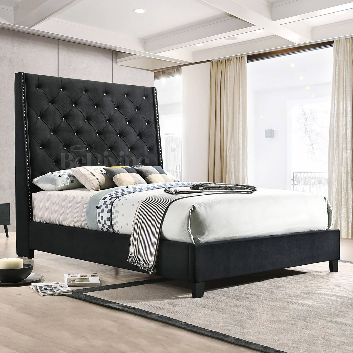 Iconic Oblique Wingback Bed Frame with Optional Ottoman Storage ...