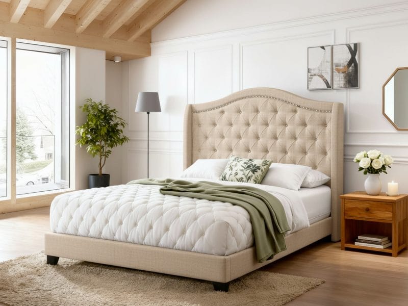 Kali Fabric Straight Wingback Bed Frame