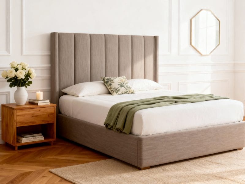 Lisbon Upholstered Straight Winged Bed Frame with Optional Ottoman Storage