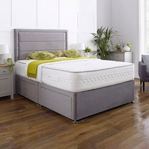 Side View of the Marino Divan Bed with Mattress on it and 2 same side storage Drawers Closed