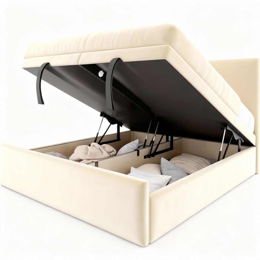 Storage bed with lifting mattress base